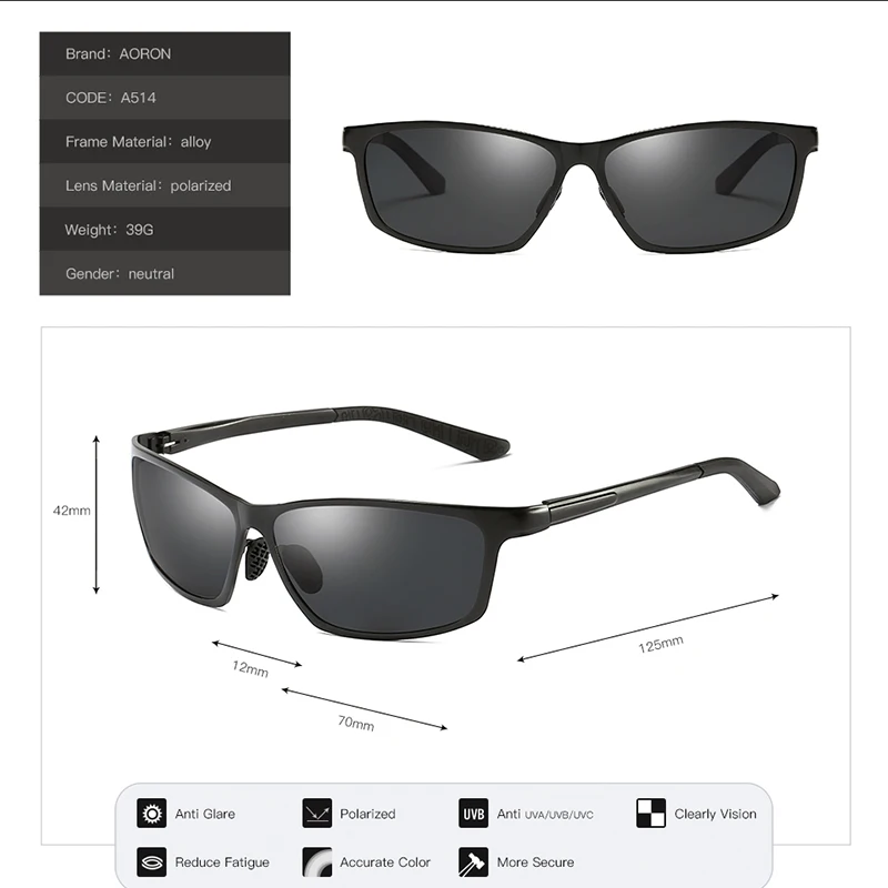 AORON, мужские поляризованные солнцезащитные очки, ночное видение, очки для водителей, UV400, зеркальные, алюминий, магний, солнцезащитные очки, металлические, мужские, Gla