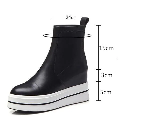 D'hiver Hauteur Chaussons Bottes Véritable Mode Cheville forme {zorssar} Croissante Femme Cuir Courtes Plate Wedge Femmes En Talons Noir aPawfC0q