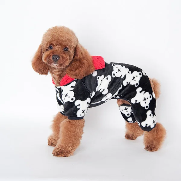 Собака костюмы флисовое пальто пижамы мягкий теплый медведь печати балахон комбинезон конфеты цвет Kawaii стиль