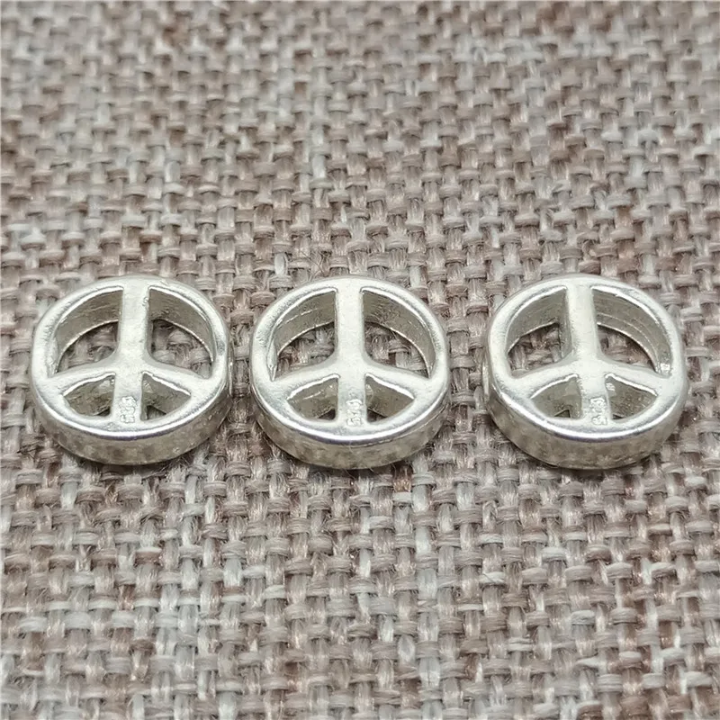 

925 Sterling Silver Peace Beads 2-Sided Symbol Sign Spacers for Bracelet Necklace