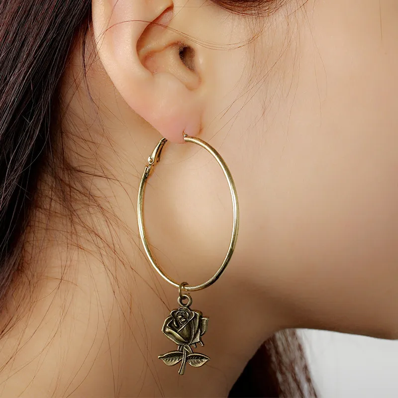 WTLTC Винтажные висячие серьги-кольца цветок для женщин Висячие большие серьги в