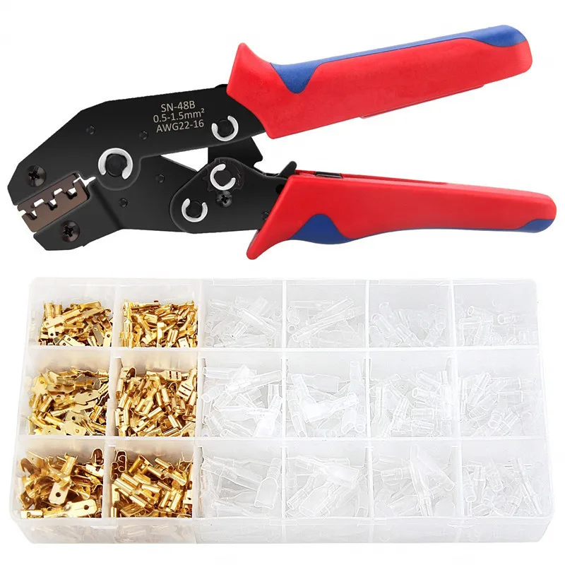 

48B Crimping Plier Set Needle Clamp with 600Pcs Insert Spring Terminal Cold Compression Pincers Wire Connector Crimper Boxed Kit