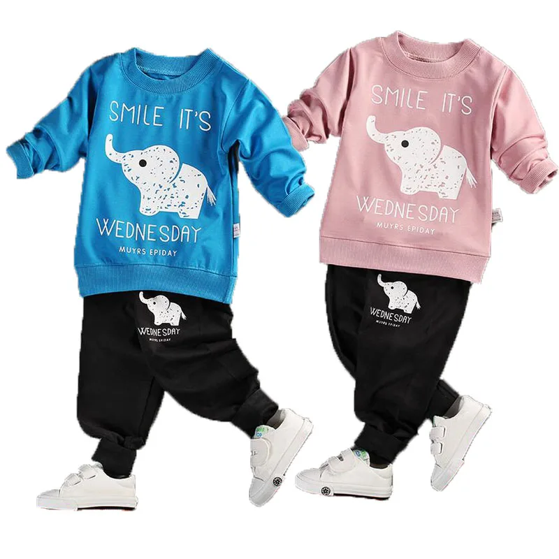 2017 New Baby Boy Girls Clothes Fashion Cartoon Children Sets Long Sleeve O neck 2pieces T