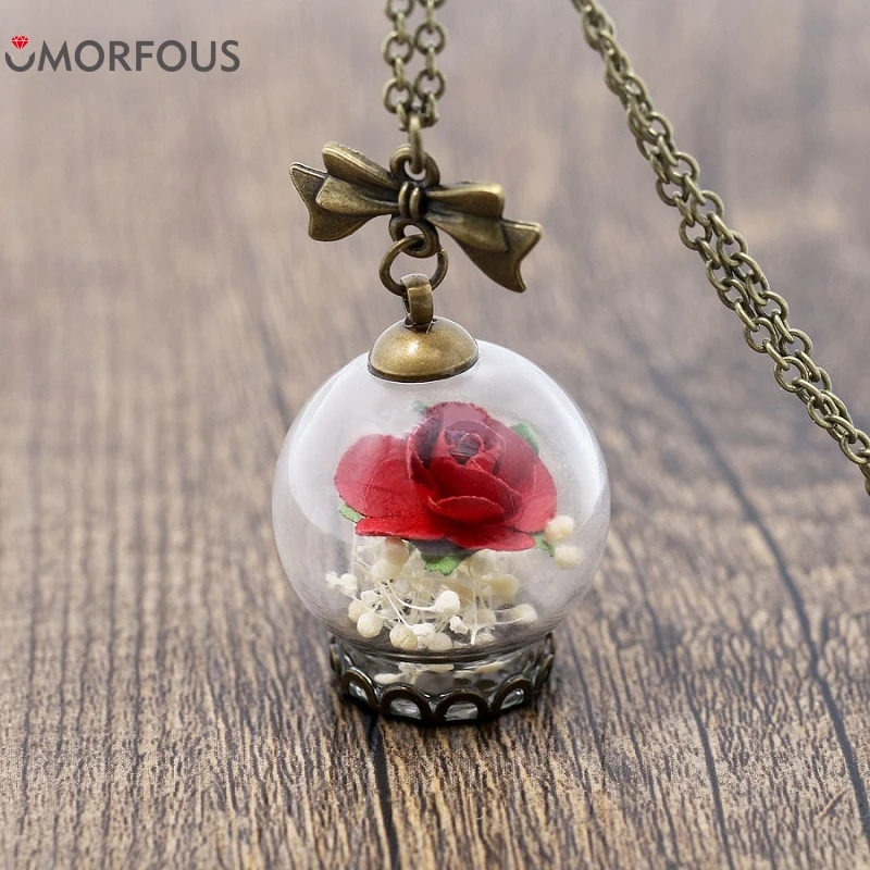 2017 Fashion Hot Glass Vial Necklace Little Prince Rose Necklace Retro Crystal Natural Dried Flowers Necklace Christmas Gifts