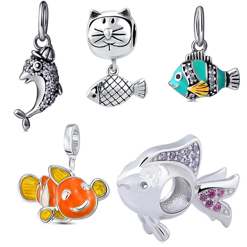 

SG diy craft beads cute animal fish collection 925 silver European charm fit original bracelet beads fashion jewelry making 2017