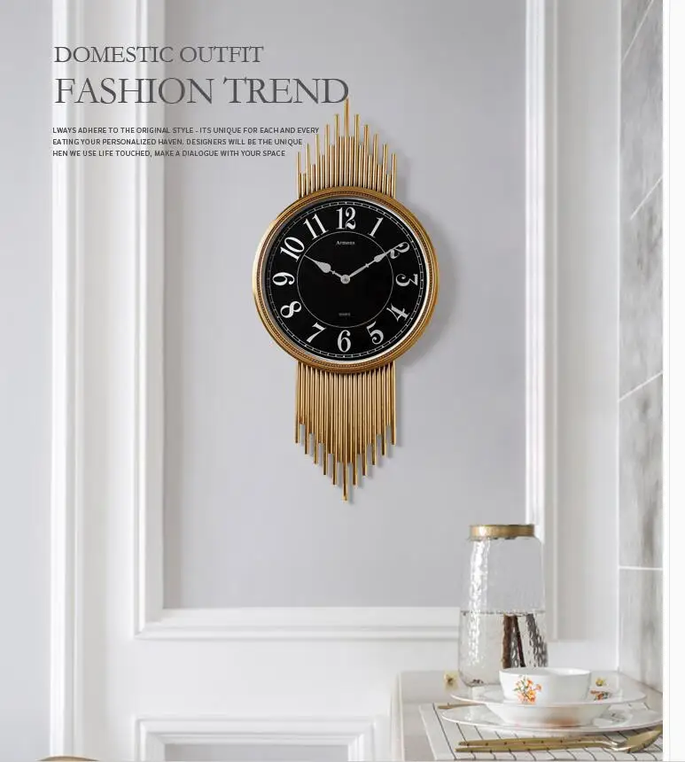 Американские роскошные золотые металлические настенные декоративные часы украшения дома гостиная 3D настенная Бесшумная художественные настенные часы