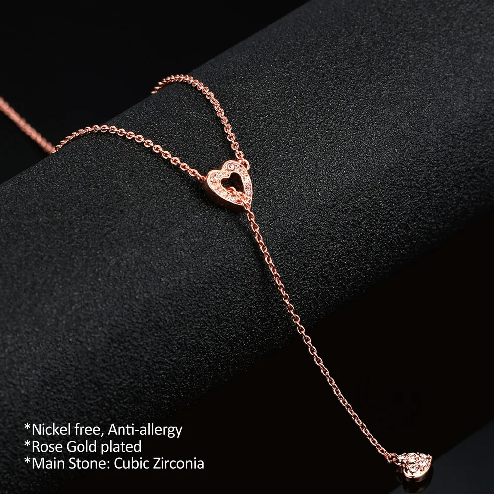Double Fair Brand OL Style Sweet Heart Cubic Zirconia Necklaces & Pendants Rose Gold Wedding Crystal Jewelry For Women DFN159