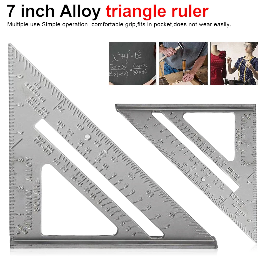 

7 inch Triangle Ruler for Woodworking Square Layout Gauge Measuring Tool Woodworking Gauges Protractors Aluminum Alloy Metric