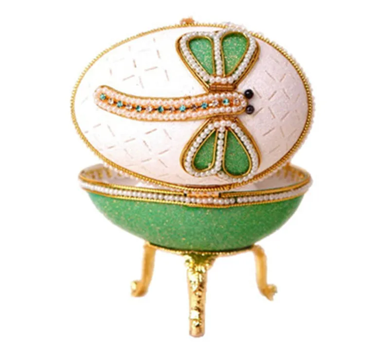 

New Pearl Diamond Green Dragonfly Music Box Eggshell Jewellery Box Girls Kids Hand Crank Music Box Mechanism Happy Birthday Gift