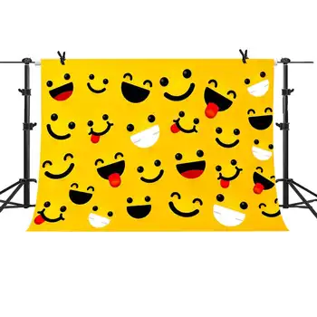

MTMETY Cartoon Smiley Expression Background Custom Yellow Cute Vinyl Backdrop for Kids Children Video Family Shooting Props