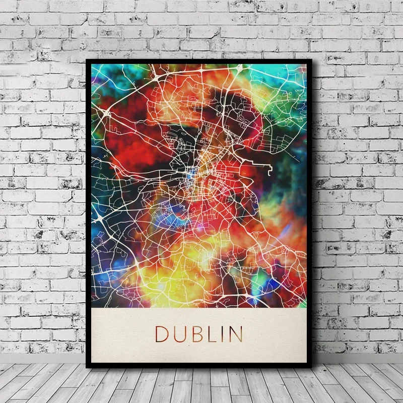 

Dublin Ireland Watercolor City Map Poster Nordic Style Canvas Print Home Decor No Frame