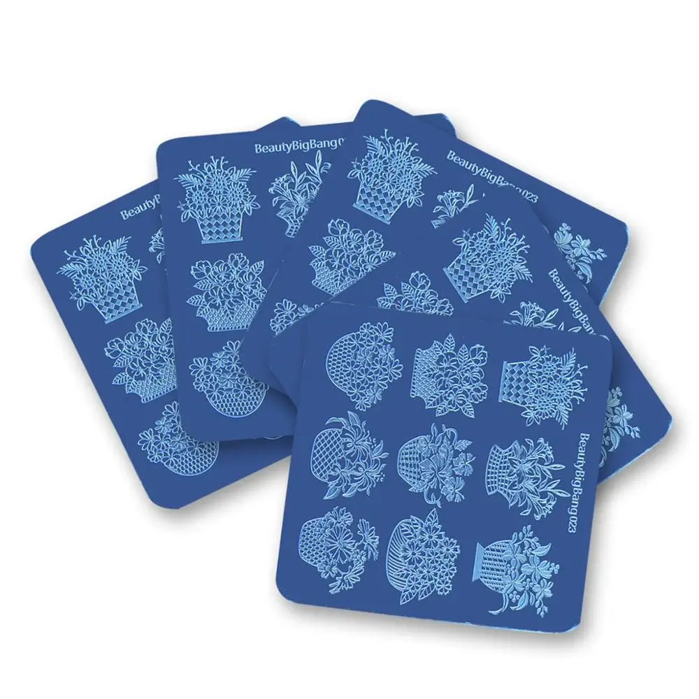 

BeautyBigBang Square Nail Art Stamp Template Flower basket Vine Leaves Floral Image Pattern Printing Plate for Manicure Stencils