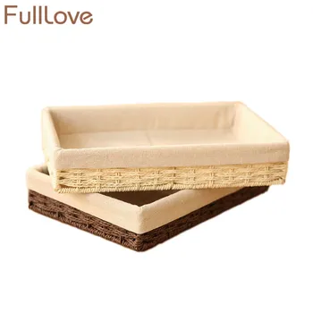 

FullLove 30*20*5cm Beige Desk Organizer Handmade Fiber Rope Storage Box for Cosmetic Sundries Snacks Home Storage & Organization
