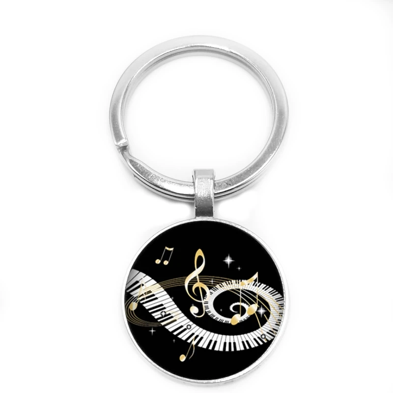 Кулон в форме сердца с изображением фортепиано любовь круглый брелок стеклянная выпуклая клавиатура пианино стеклянный купол Подарочный Брелок для ключей подвеска - Цвет: 1