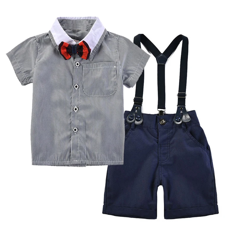 Baby Toddler Boy Little Gentlemen bow tie striped button down front