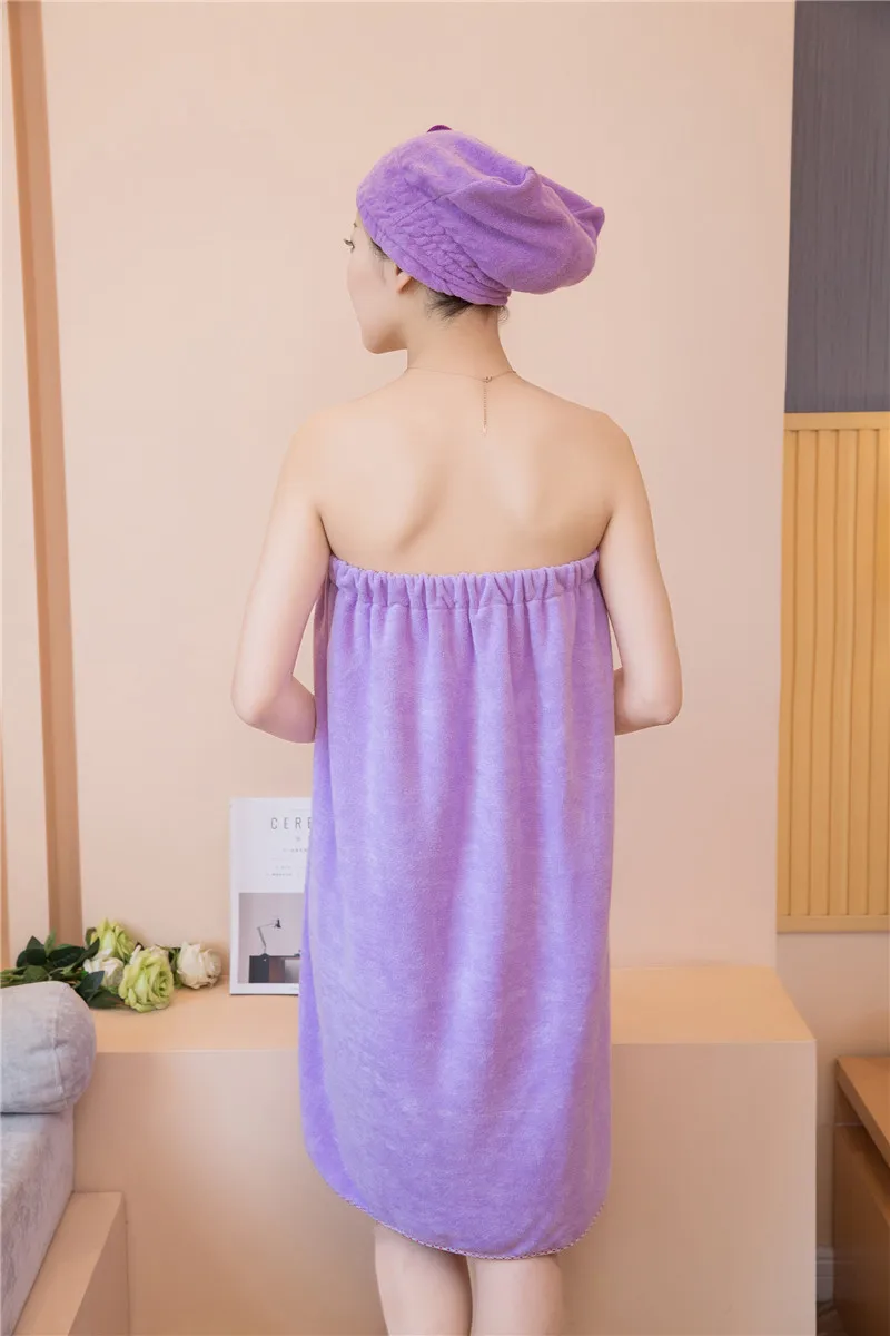 XC USHIO 1 set Magic Soft Wearable Woman Bath Towel With Hair Towel & Pocket & Button & Waist Design Fashion Bath Skirt GF Gift (17)
