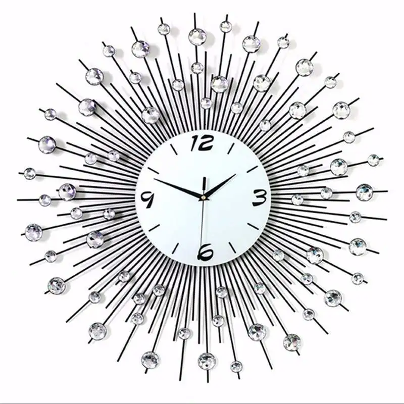 Роскошные Настенные часы с бриллиантами, железные художественные Металлические Хрустальные 3D большие настенные часы, круглые зеркальные Подвесные часы с бриллиантами, домашний декор