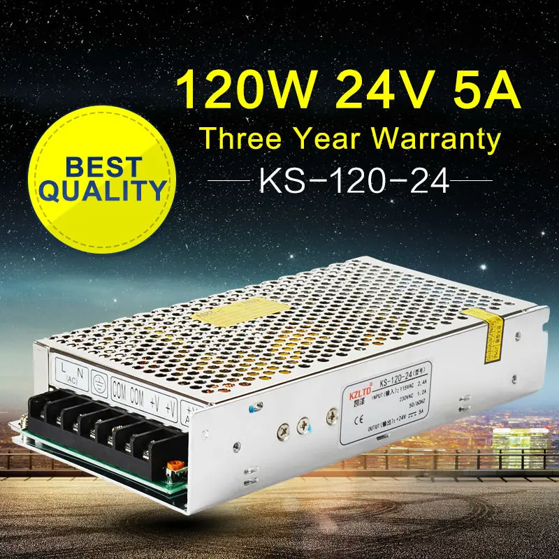 

LED Switching Power Supply 24V 5A 120W AC-DC CNC Power Supply UPS DC Adapter for Radio Computer Project Repeater High Efficiency