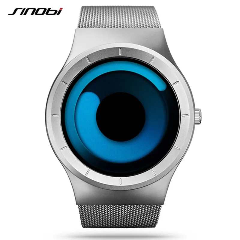 New Sport Watch Men Fashion SINOBI Top Brand Male Watches Stainless Steel Wristwatches Mesh Strap Clock