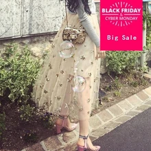 Летняя Новейшая модная дизайнерская юбка Женская длинная газовая Юбка со звездами и блестками D066