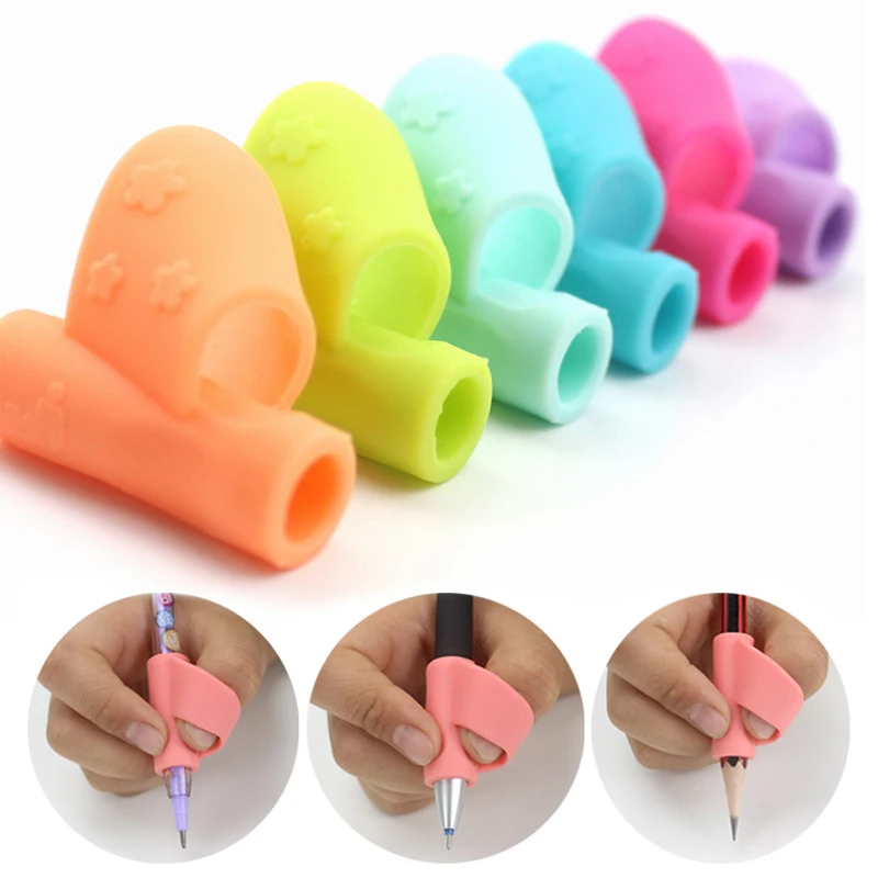 

3Pcs/Lot Cute Baby Kids Silicone Stationery Set Correction Hold pen Writing Fingerstall Pencil Rings Writing Posture Tool