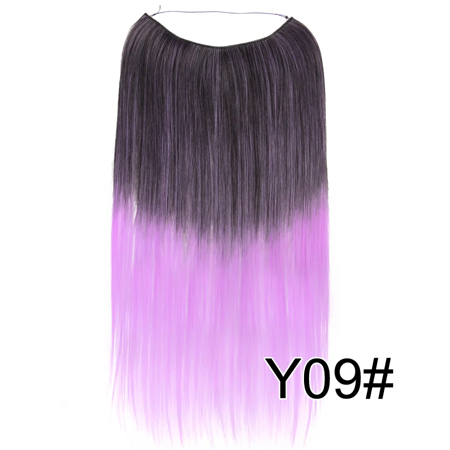 AliLeader, 22 дюйма, натуральный зажим-невидимка, цельные волосы для наращивания, синтетические для белых женщин, розовый, синий, черный, секретный зажим для провода - Цвет: Y09