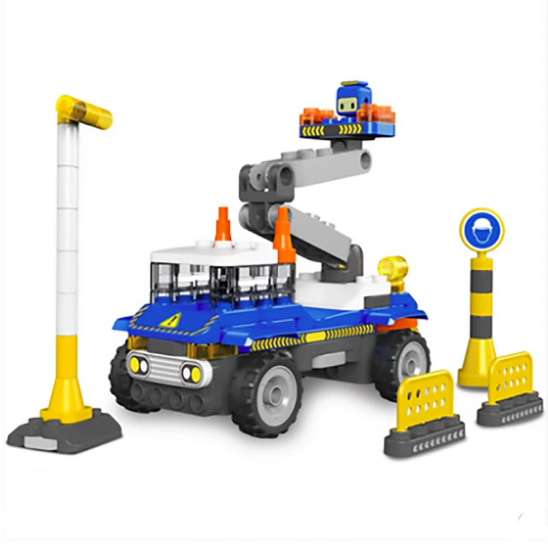 

Science and Technology change aerial work vehicle Assembly Toys Boys and Children put in Round and large Particle Building block