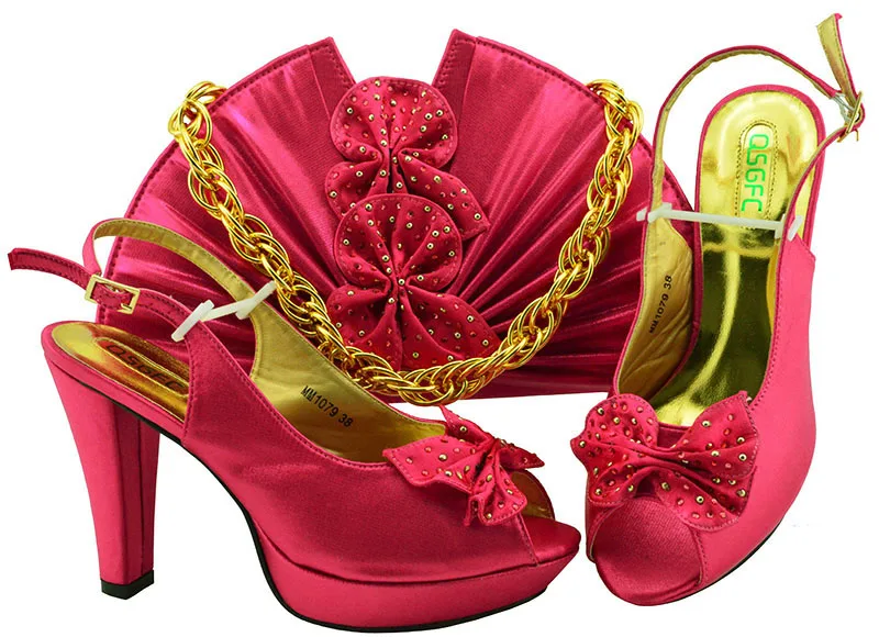 

African women lace dress sandal shoes and clutches bag italian shoes and bag set in fushia hot pink matching shoes bag SB8285-7