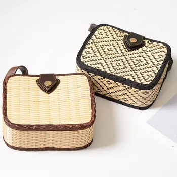 

Special selling rattan handmade bamboo square 20*8PU leather buckle bag