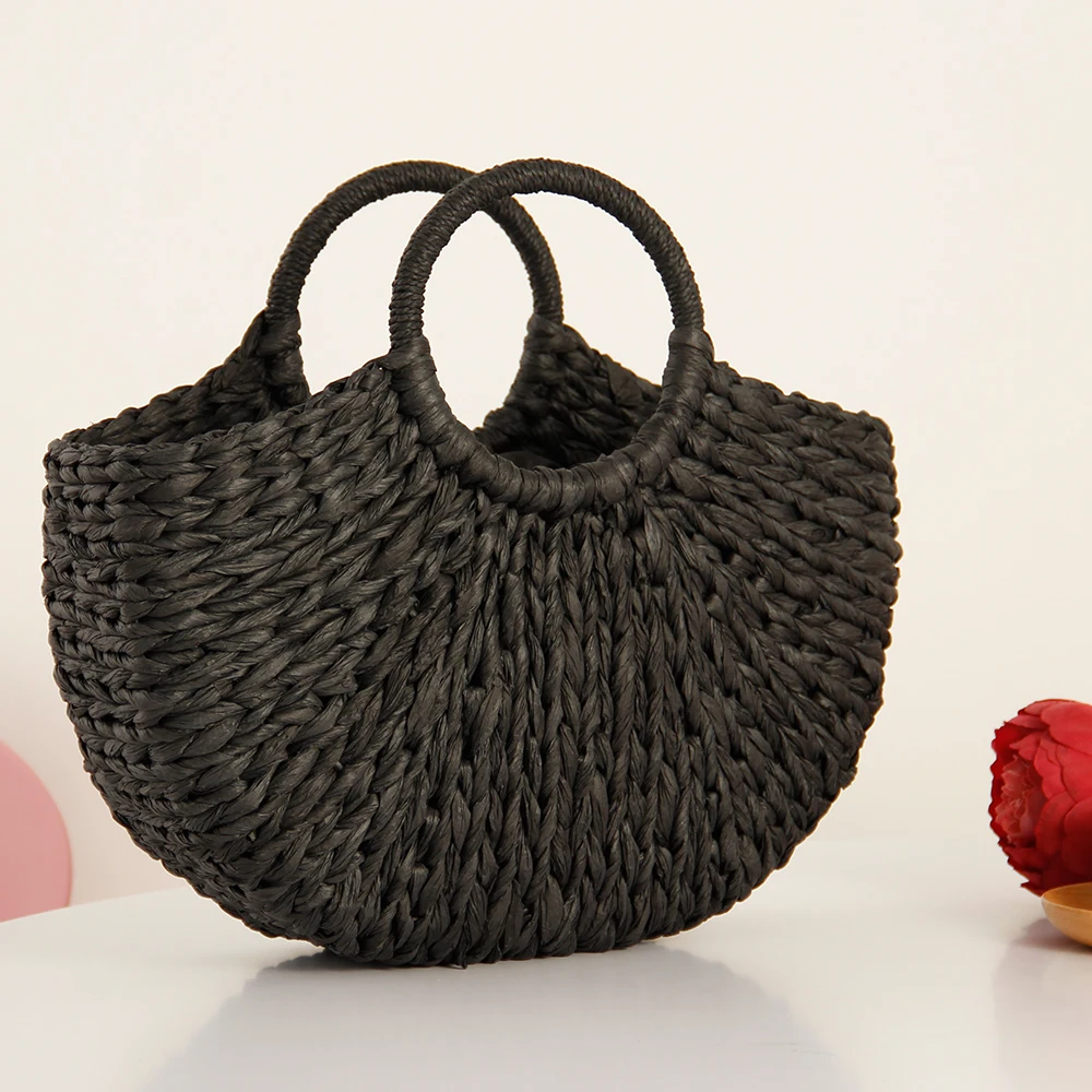 

New Handmade Straw Bags for Women 2019 Weaving Ladies Beach Bag Wrapped Bag Moon shaped Bag With lining sac en paille