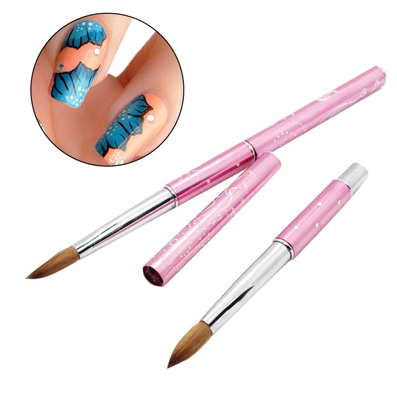 PRETTYSEE Nail Art Brush with Rhinestone on Mental Pink Handle Kolinsky Tool | Красота и здоровье