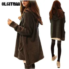 Модный женский осенний кардиган женский длинный рукав свободный вязаный свитер с капюшоном для молодых леди SW492