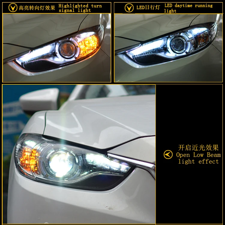 Perfect Car Styling New For Mazda 6 led headlights 2014-2016 Led Mazda Atenza head lamp Angel eye led drl HID KIT Bi-Xenon Lens low beam 14