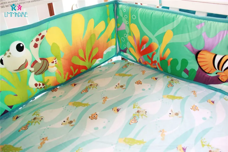 Постельное белье для новорожденных малышей Комплект хлопок мультфильм кровать бампер подводный мир детские вышитые Детские сумка для хранения простыня и пододеяльник унисекс