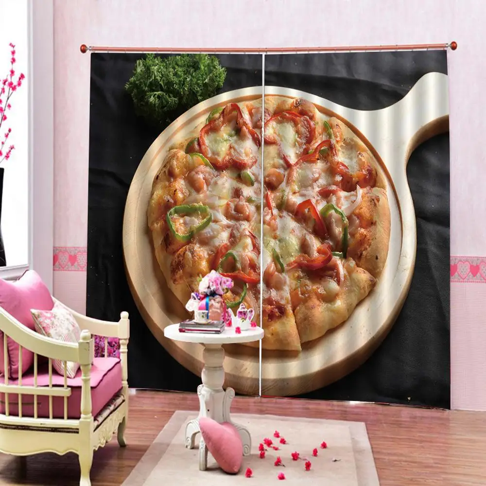 

Luxury Blackout 3D Window Curtains pizza curtains for Polyester Set with Hooks kitchen curtains