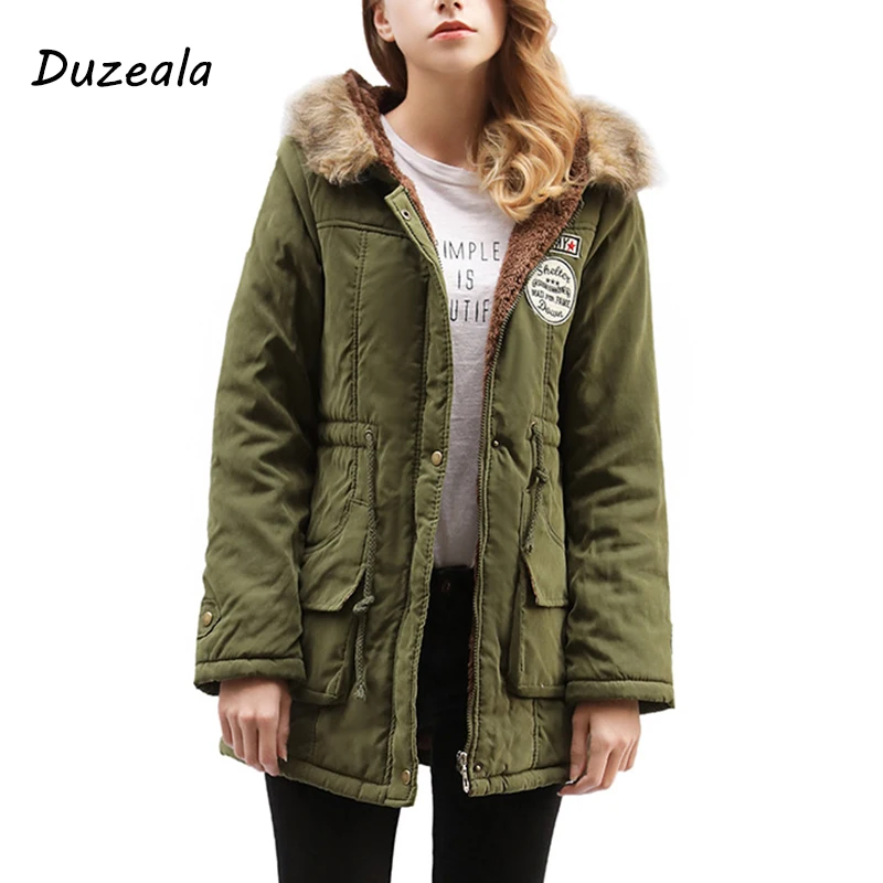 

Duzeala Parkas Women Coats Fashion Autumn Warm Winter Jackets Women Fur Collar Long Parka Plus Size Hoodies Cotton Outwear