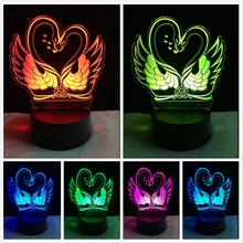 Романтическое двойное Лебединое Сердце 3D визуальная Иллюзия 7 цветов вечерние праздничные настольные Декор лампы подарки на день Святого Валентина Прямая