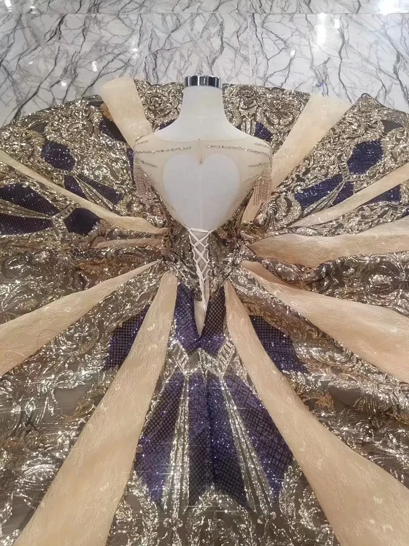 LS11080 Роскошные вечерние платья для женщин, Платья для особых случаев с круглым вырезом и кристаллами, короткие рукава, платье для вечеринок, длинное Золотое кружевное платье в дубайском стиле