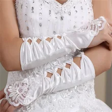 Брендовые Новые Свадебные перчатки с кружевной аппликацией белые/цвета слоновой кости/Красные Свадебные Перчатки Элегантные Свадебные аксессуары принцессы без пальцев