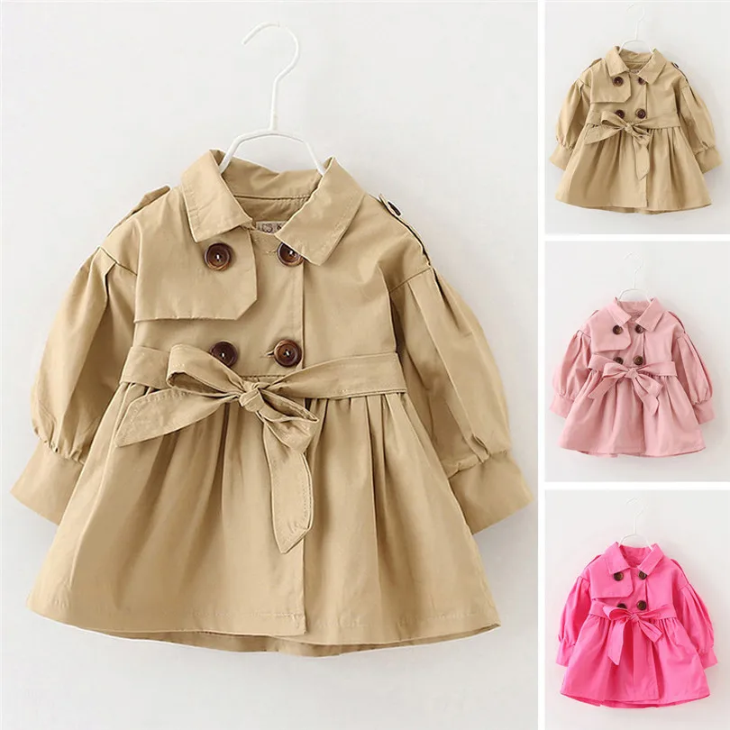 2019 new cute Toddler Infant Baby Boys Girls Solid Belt Bottons Trench Wind Coat Tops Outfits fashion design  (6)