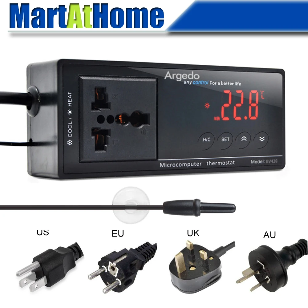 Electronic Thermostat Digital Temperature Controller -40~212 F / -40~100 C Switchable with Alarm for Reptile Aquarium Pet | Дом и сад
