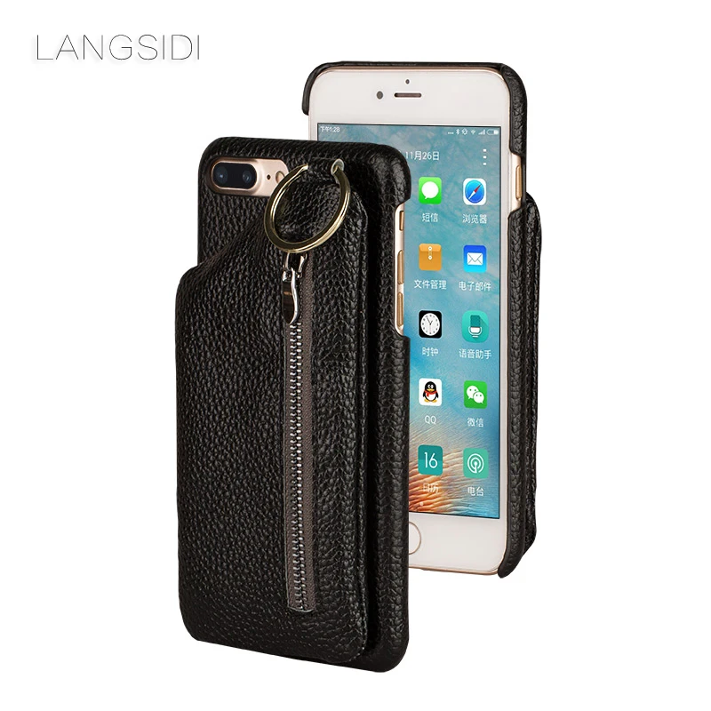 

Wangcangli brand mobile case back zipper wallet case for iphone X mobile phone set all handmade custom processing
