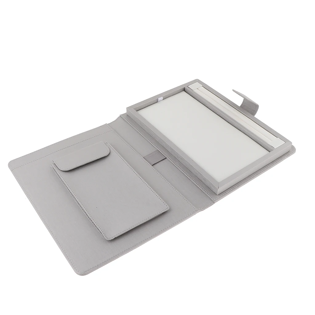 

Portable Book Shape PU Leather Travel Jewelry Display Box Case Studs Necklace Storage Silver Gray 22 x 28 x 2.5cm