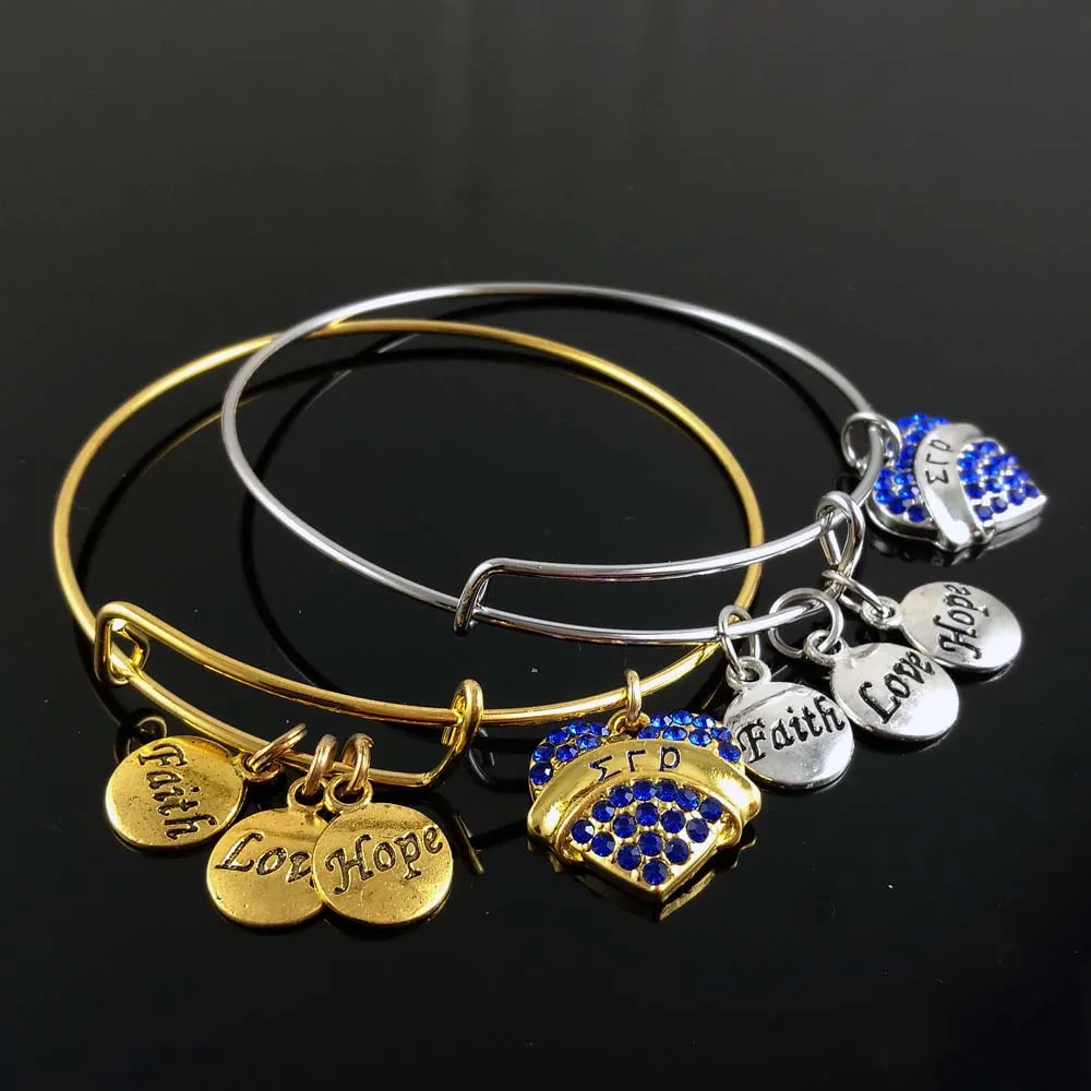 

Sorority Sigma Gamma Rho Faith Love Hope heart DIY Charms Love SGR Bangle Jewelry Wire Bracelet