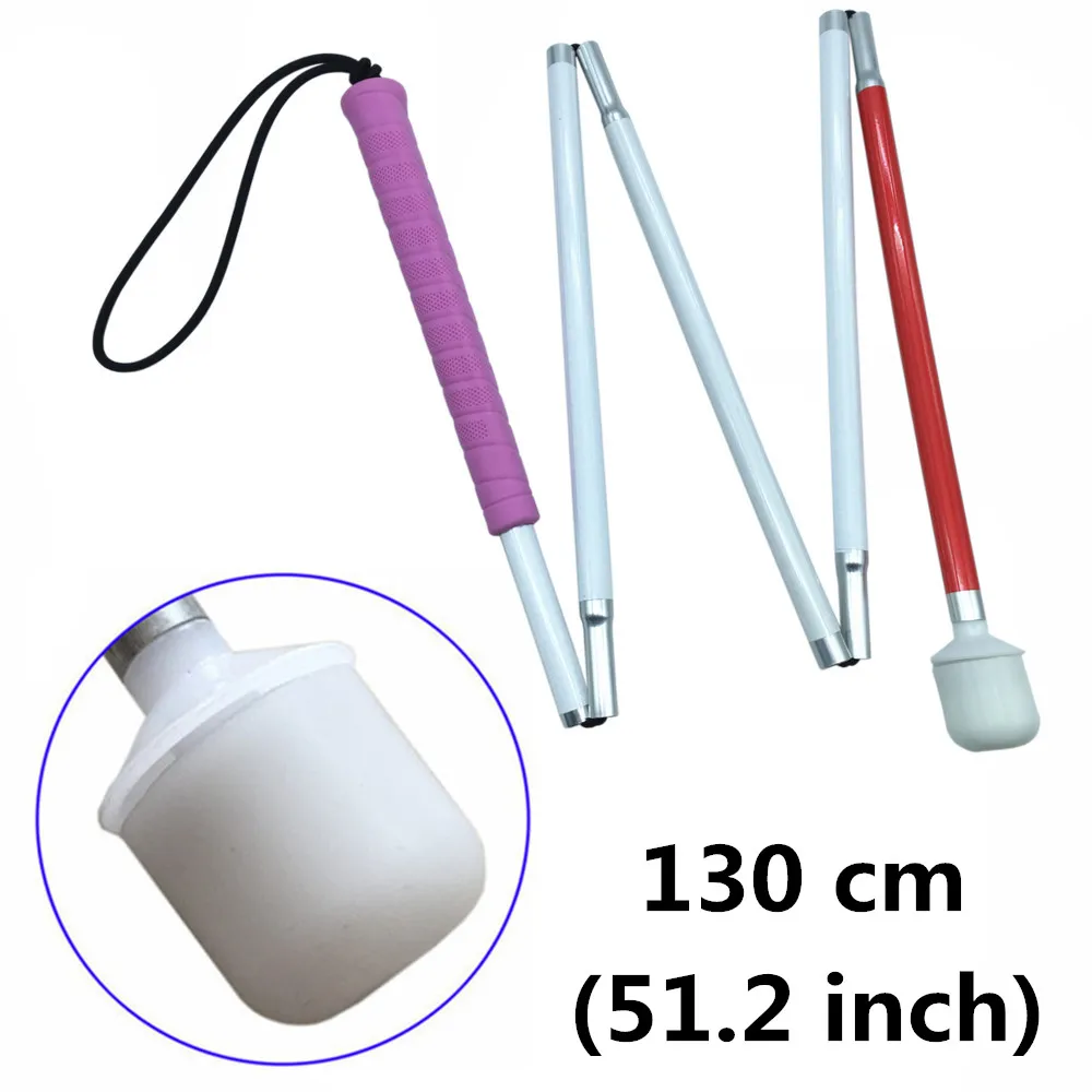 105-155 см, алюминиевая подвижная складная трость для слепых(складывается вниз 5 секций) с розовой ручкой - Цвет: 130cm (51.2 inch)