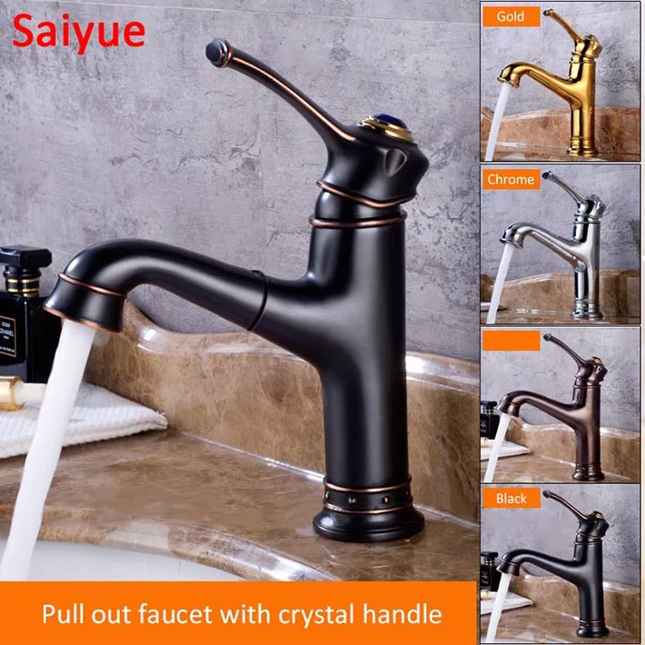 

Contemporary Style Single blue crystal Handle Basin Vanity Sink Vessel Bathroom Faucet Mixer Tap,Gold ORB chrome black Finished
