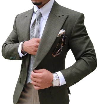 Cena Tylko Kurtka!!! Przyczynowy Slim Fit Karbowany Etykieta Szary Garnitur Męski Blazer Formalny Biznes Na Wesele Pana Młodego. Smokingi.