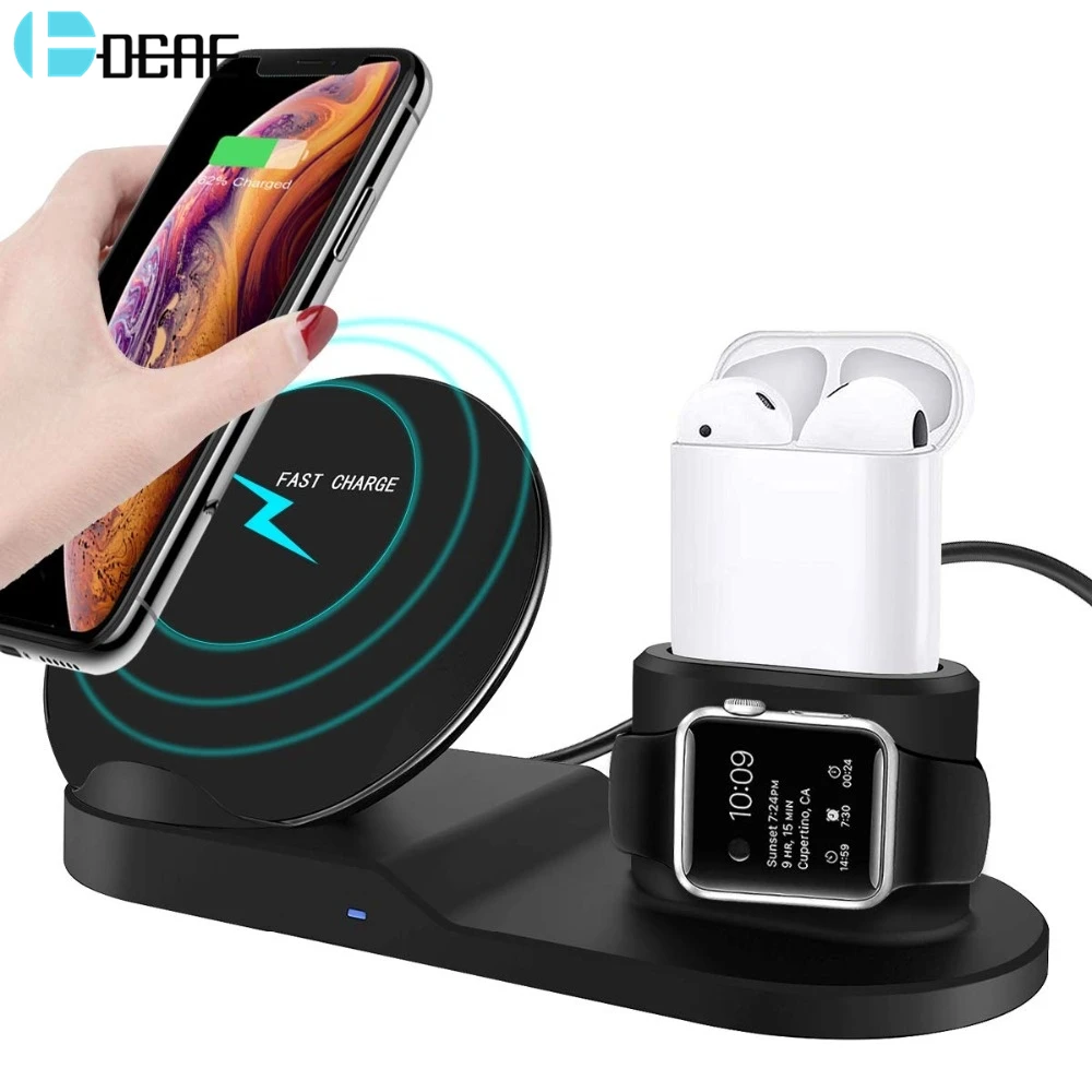 

DCAE 10W Qi Wireless Charger For Iphone X XS Max XR 8 Samsung S9 S8 Fast Charging Dock Quick Charge For Apple Watch 3 2 Airpods