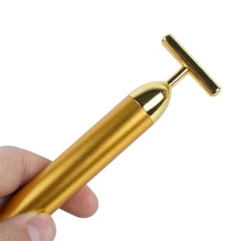 24K Золотой Пульс водонепроницаемый Т-образный ролик для лица Уход за кожей красота бар массажер увлажняющий лицо