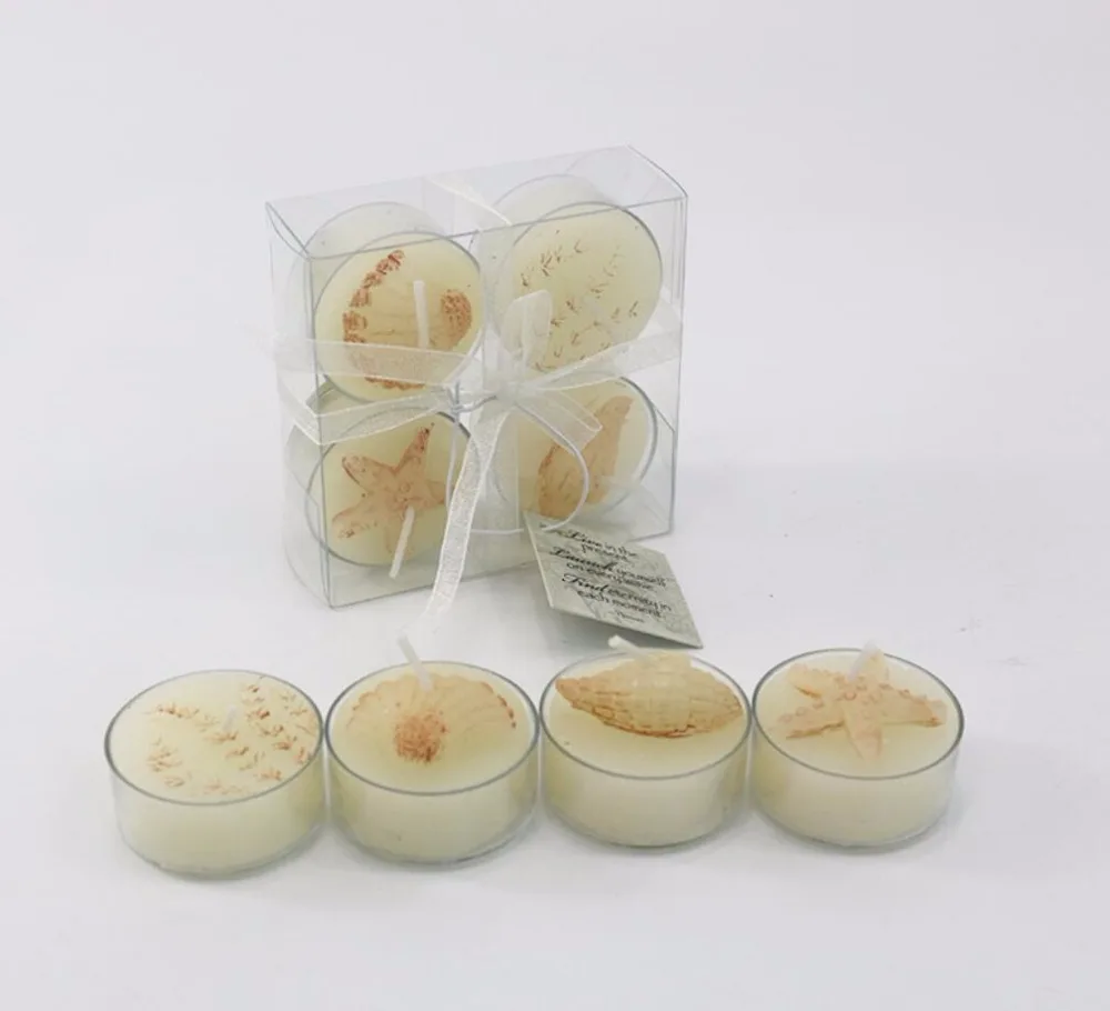 

4pcs/set Ocean Shell/Starfish/Conch/Seaweed Candles Candle with Aluminum Case For Birthday Party Wedding Spa Venue Decoration